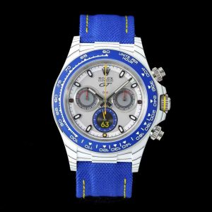 Rolex Daytona DiW Porsche 911 GT3 Inspired White Quartz TPT Silver Dial Blue Bezel Nylon Strap Super Clone 40mm