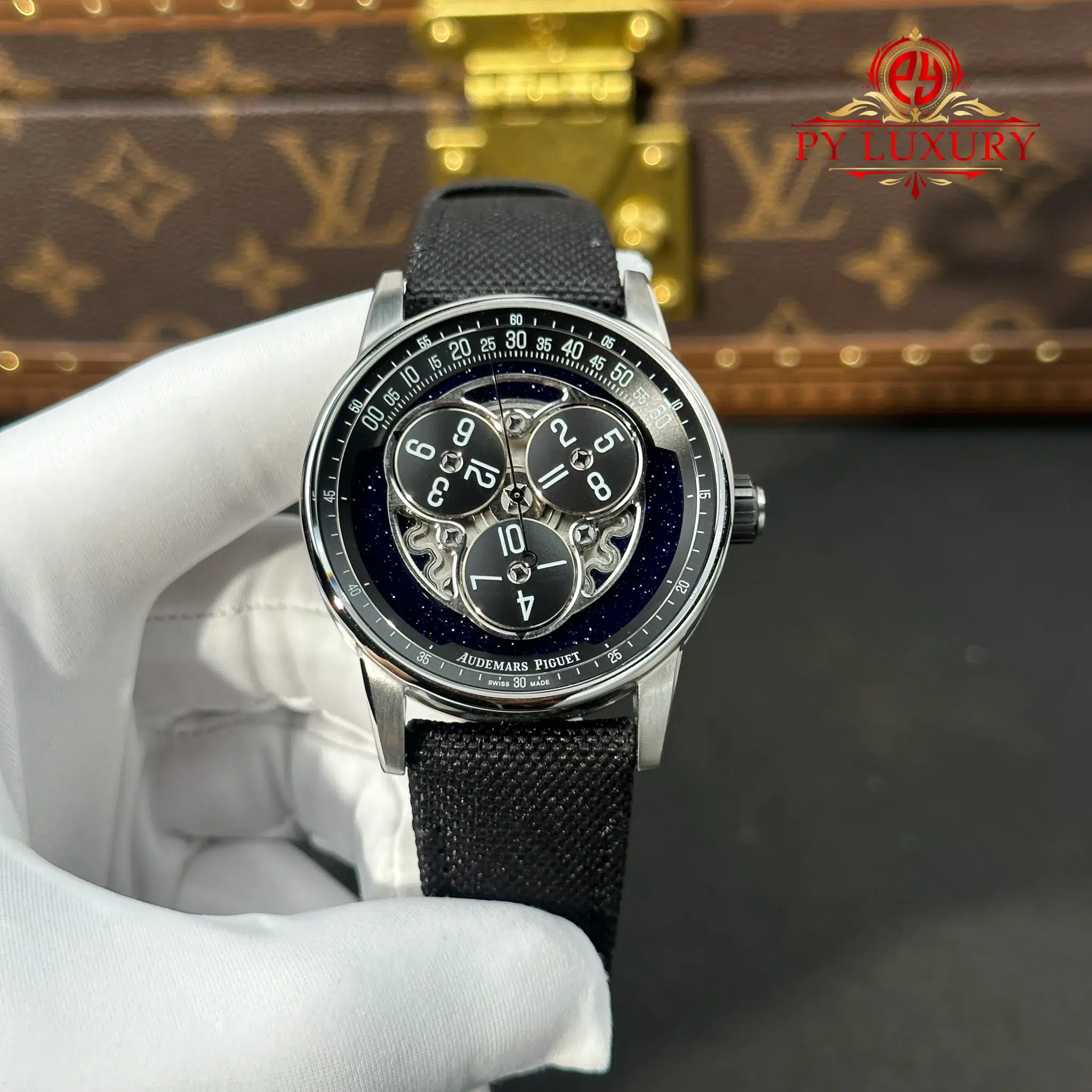 Audemars Piguet Code 11.59 Selfwinding Starwheel 15212NB Blue Aventurine Dial Fabric Strap - 1 Audemars Piguet Code 11.59 Selfwinding Starwheel 15212NB Blue Aventurine Dial Fabric Strap 1:1 Best Replica 41mm