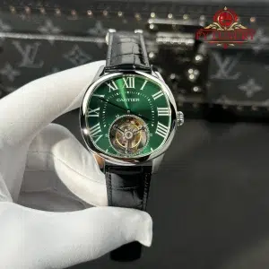 Cartier Drive De Cartier Tourbillon Steel Green Dial Leather Strap Best Replica 40x41mm
