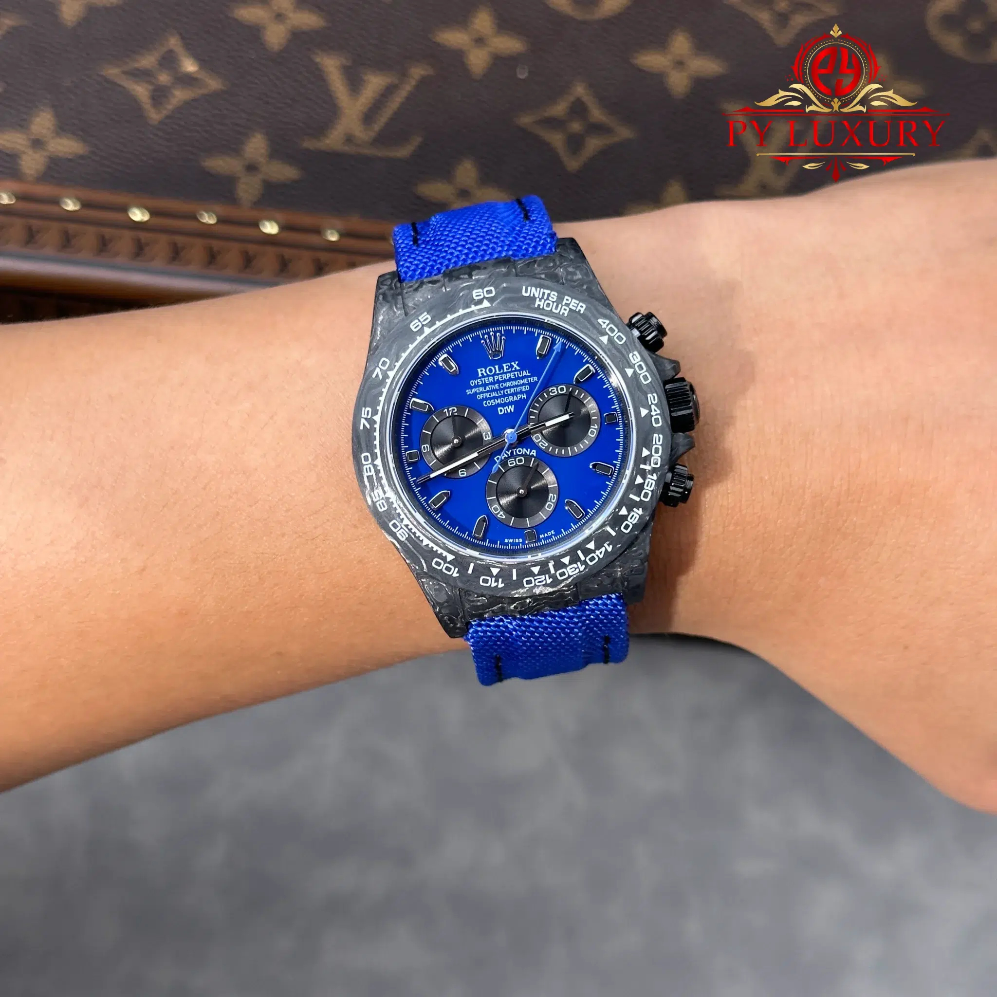 Rolex Daytona DiW Black Carbon Fiber Miami Blue Nylon Strap - 4
