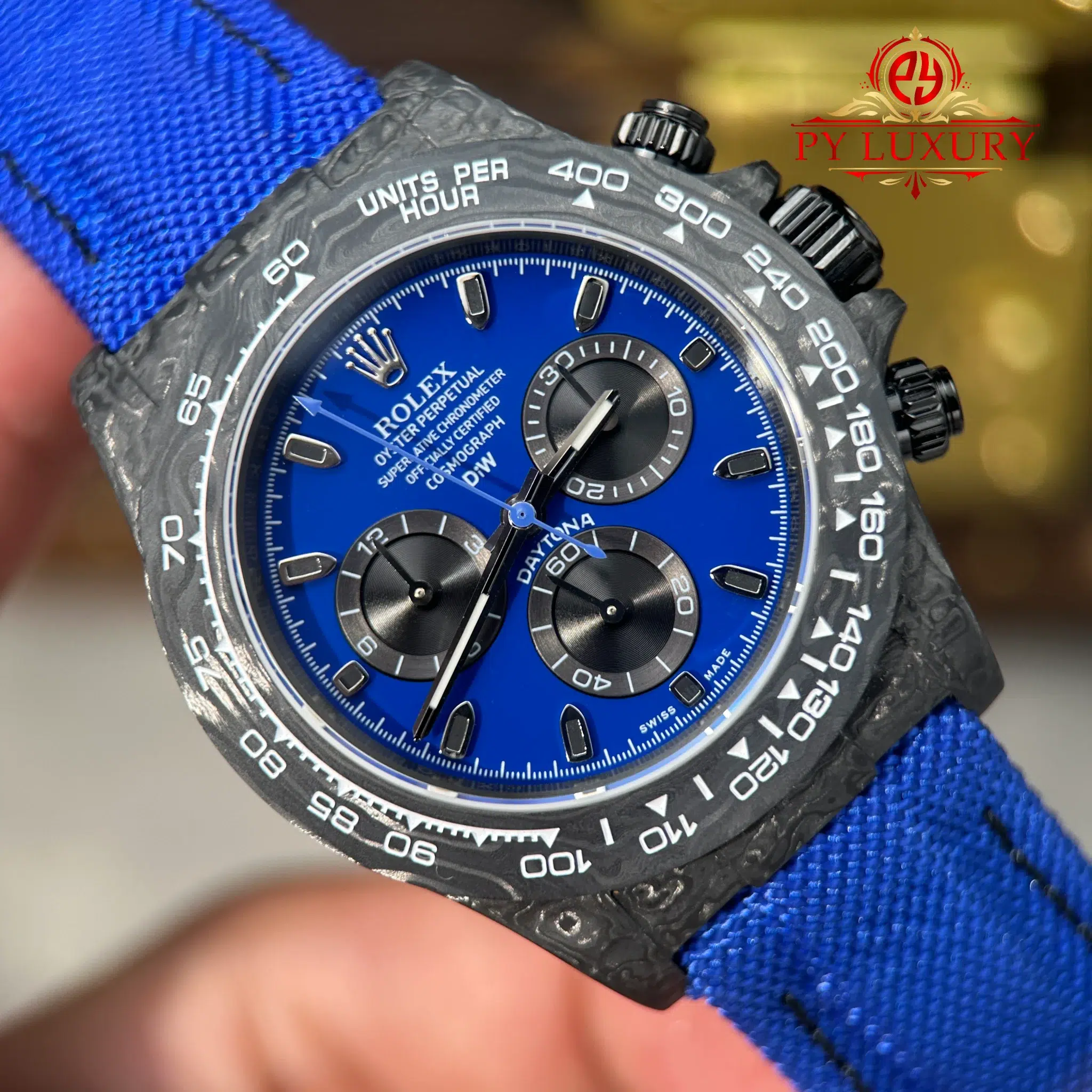 Rolex Daytona DiW Black Carbon Fiber Miami Blue Nylon Strap - 5
