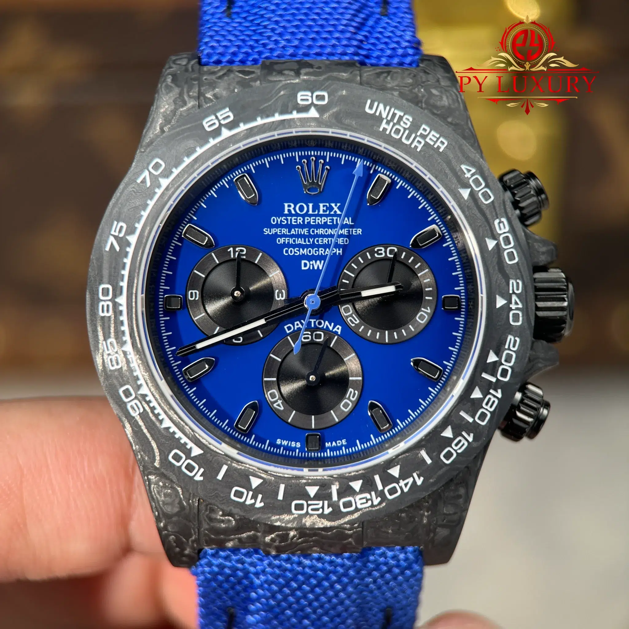 Rolex Daytona DiW Black Carbon Fiber Miami Blue Nylon Strap - 6